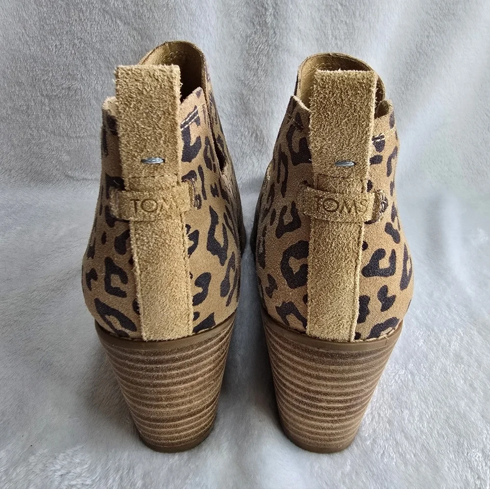 TOMS Kallie Leopard Suede Wedge Booties, Womens Size 9.5